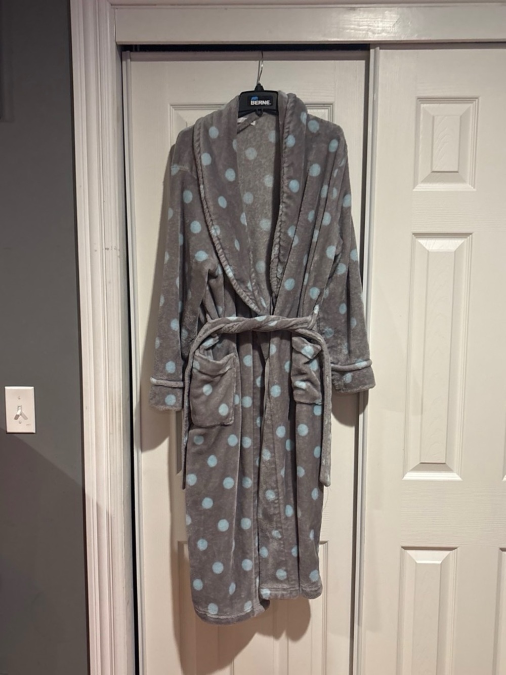 Sonoma Gray Robe with Light Blue Polka Dots